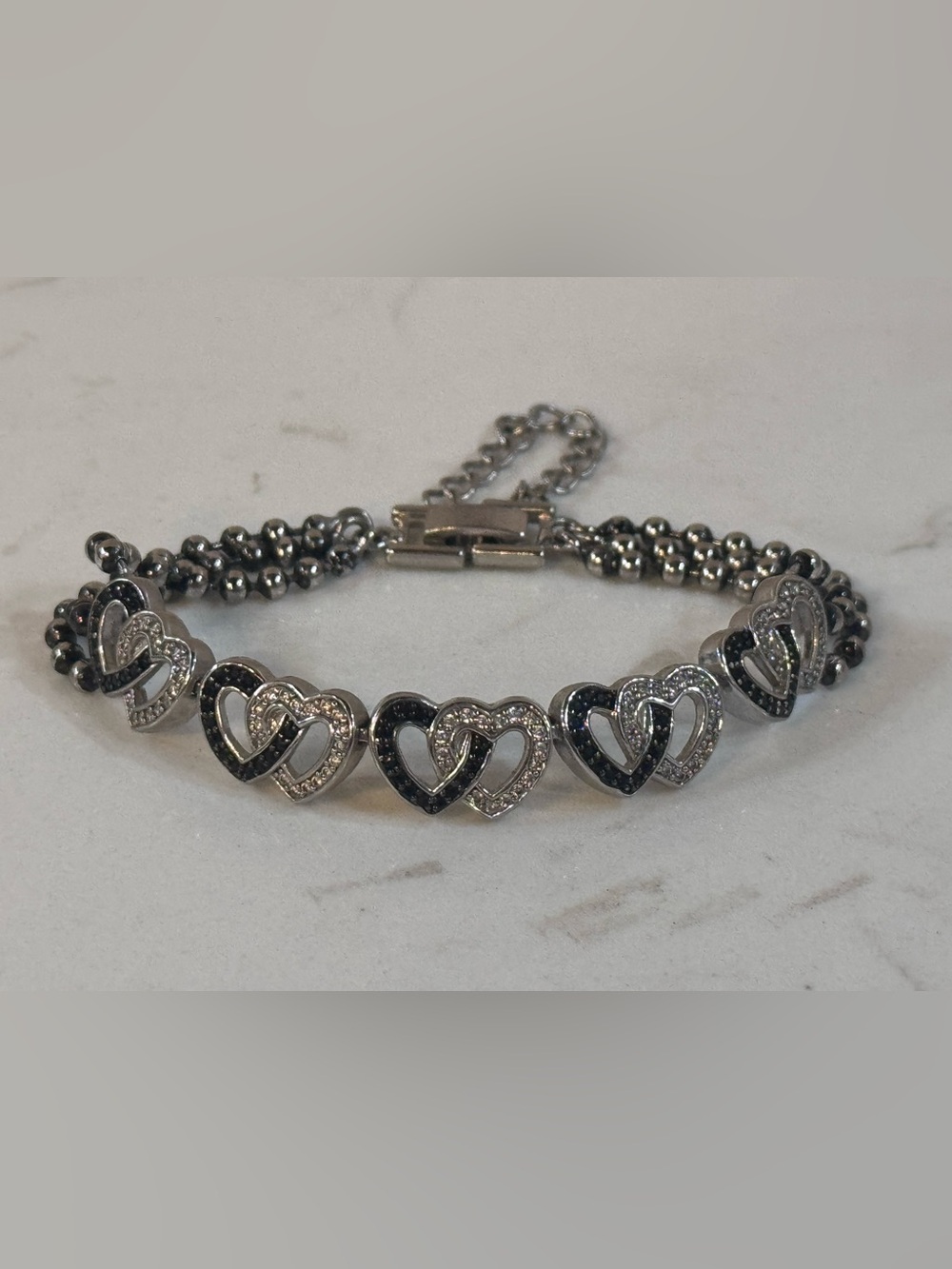 Montana Silversmith Double Heart Bracelet Silver with Clear and Black CZ Stones
